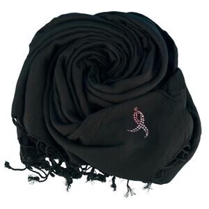 Susan G Komen Breast Cancer Black Scarf Pink Rhinestone Ribbon L 70" X W 28.5"